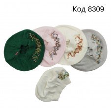 -- "Нікола"Берет в'язаний бісер для дівчинки 15V7  (р.8/9років) 5шт